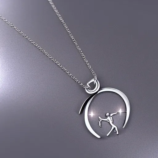 Image similar to a silver sagittarius constellation necklace pendant, 3 d rendering, style of swarovski, elegant, noble, stylish