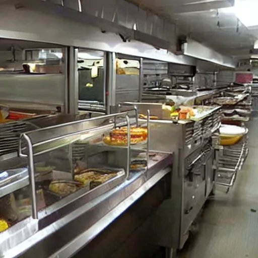 Image similar to fast food restaurant kitchen filled with rats all over