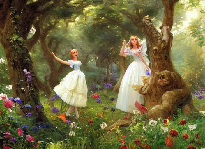 Image similar to alice in the wonderland by vladimir volegov and alexander averin and peder mørk mønsted and pierre auguste cot and raphael lacoste