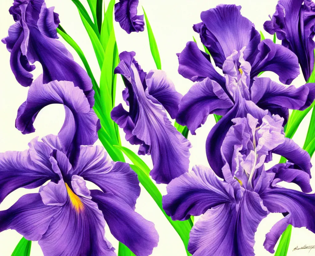 Prompt: beautiful matte airbrush of a glossy big iris on a white background, inspired by 8 0's airbrush illustrations, art by pater sato