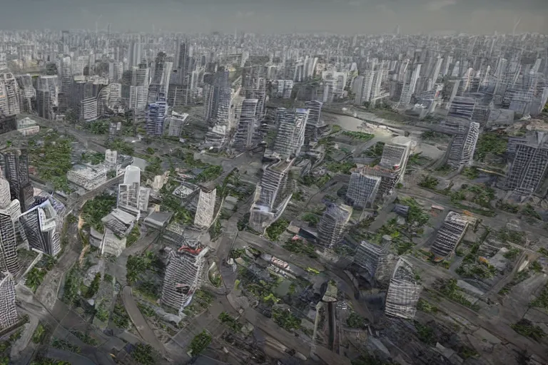 Image similar to 3 d rendering of the city of jakarta rendered with an unreal engine 5, the image is refined with uhd, yellowish light, and also its beauty is like the real world