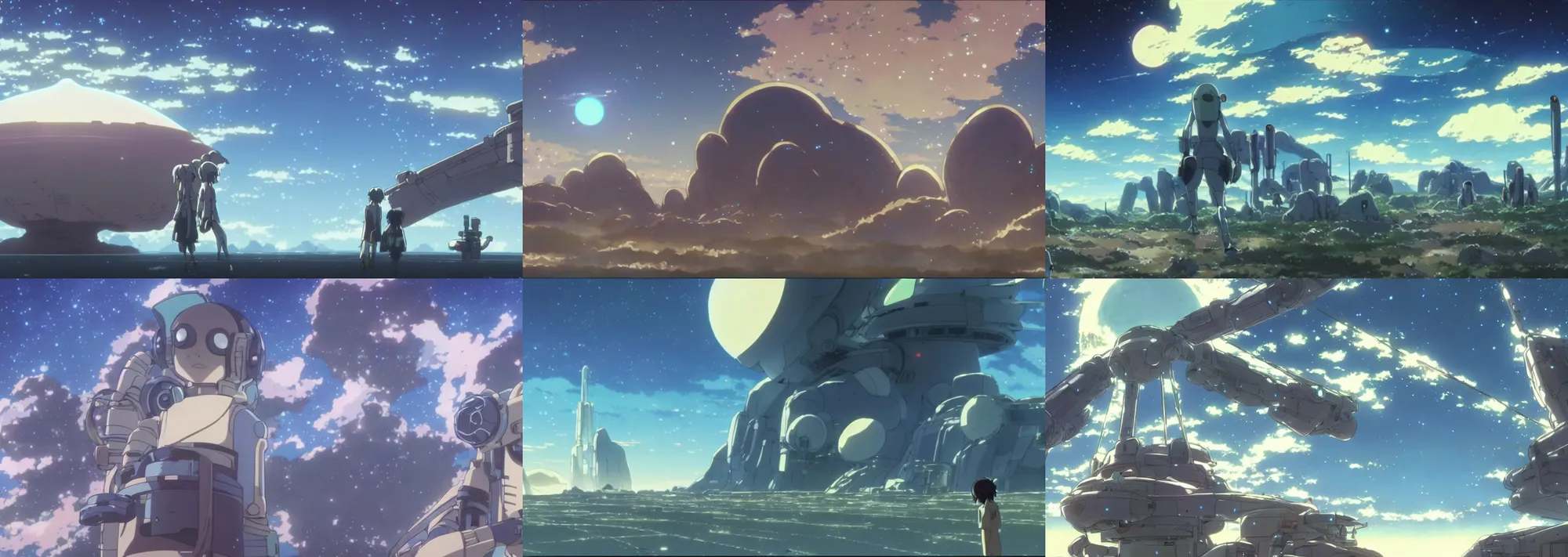 Prompt: screenshot from the science fiction anime film by makoto shinkai, space pirates, desert alien planet, from the anime film by studio ghibli