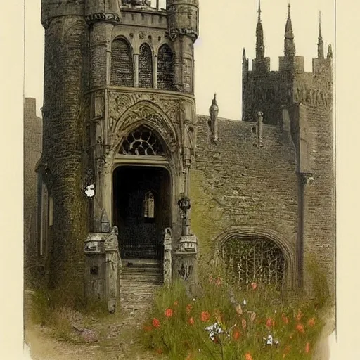 Image similar to (((((((Gothic revival castle gatehouse))))))) . muted colors. by Jean-Baptiste Monge !!!!!!!!!!!!!!!!!!!!!!!!!!!!!!!!!!!!!!!! ((((((((((((((((((gauche sketch))))))))))))))))))