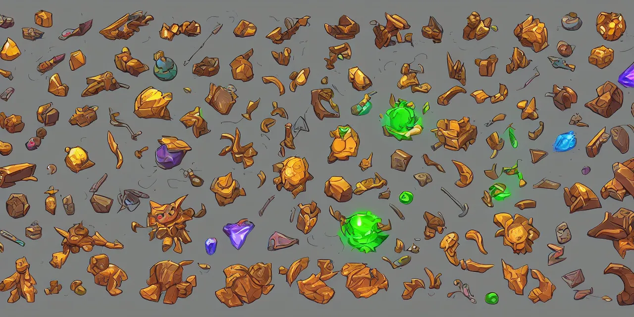 Prompt: game asset sheet, material study, 2 d sprite, spells and effects, vibrant colors