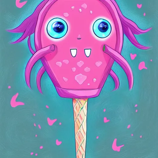 Image similar to cute pink ice cream monster, intricate artwork, uwu anime, digital painting, beautiful