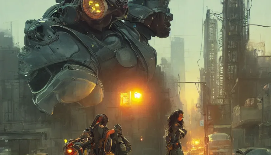 Image similar to sheriff and a girl, street deal, cheap contiousness, neon, alterd carbon, mech suit, fibonacci, sweat drops, insane, intricate, highly detailed, digital painting, artstation, concept art, smooth, sharp focus, illustration, Unreal Engine 5, 8K, art by artgerm and greg rutkowski and alphonse mucha