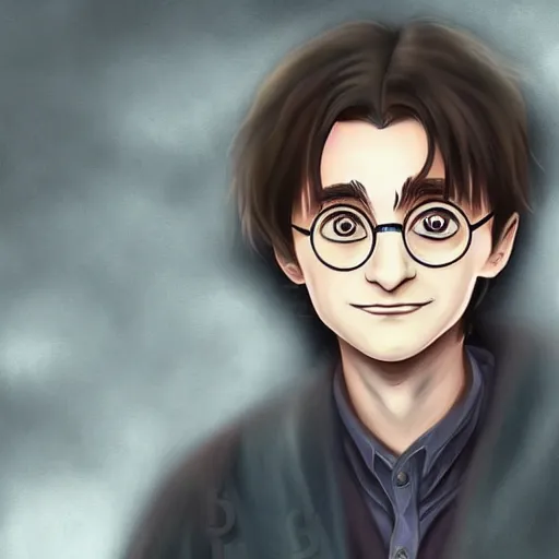 Prompt: portrait of harry potter in anime style, highly detailed, centered, solid color background, digital painting