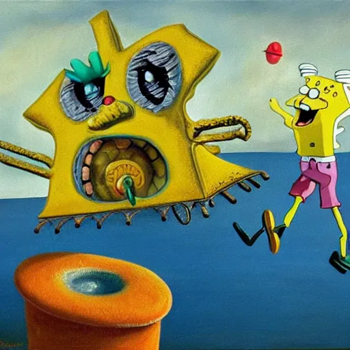 Image similar to a painting of spongebob squarepants by salvador dali, surrealism