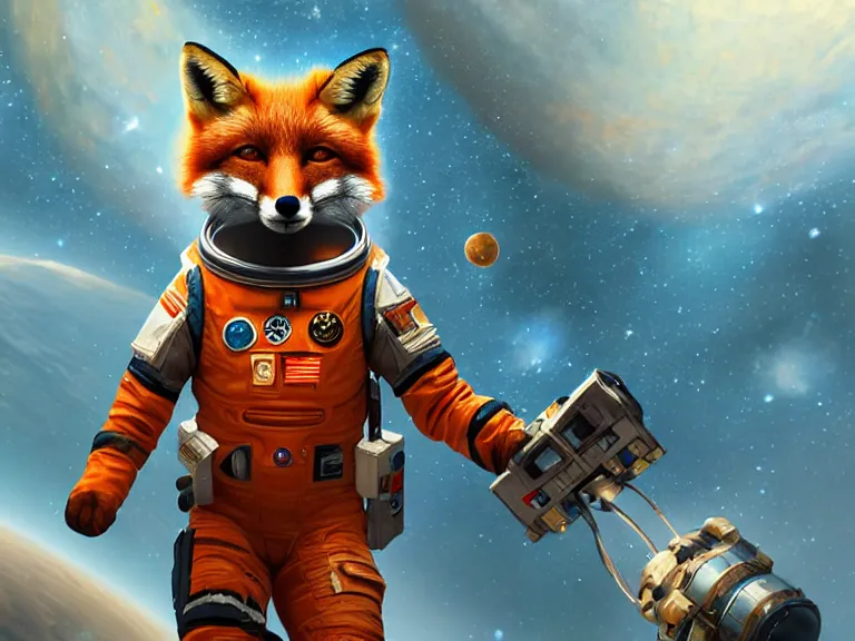 Image similar to fox in space, RPG Reference, Oil Painting, Trending on Artstation, octane render, Insanely Detailed, 8k, HD