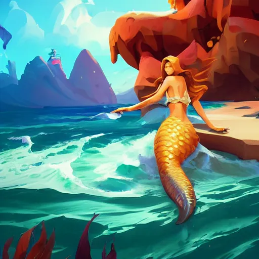 Image similar to painting mermaid treasure on sea of thieves game avatar hero smooth face median photoshop filter cutout vector, behance hd by jesper ejsing, by rhads, makoto shinkai and lois van baarle, ilya kuvshinov, rossdraws global illumination