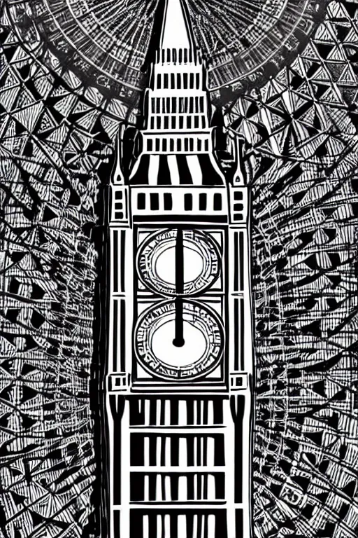 Prompt: london big ben, illustration, in the style of katinka reinke