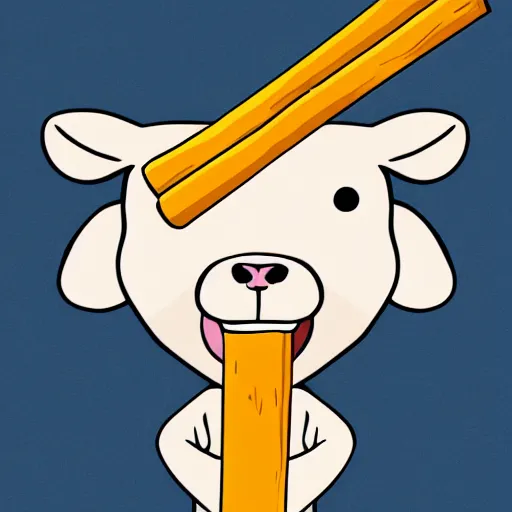 Image similar to high quality !line art! of a goat holding a !churro! stick !in its mouth!