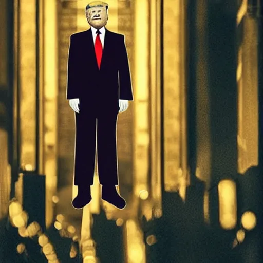 Image similar to “Very photorealistic photo of Donald Trump standing in the middle of Fifth Avenue with a gun, atmospheric lighting, award-winning details”