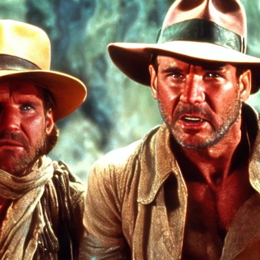 Prompt: a still from indiana jones in the space