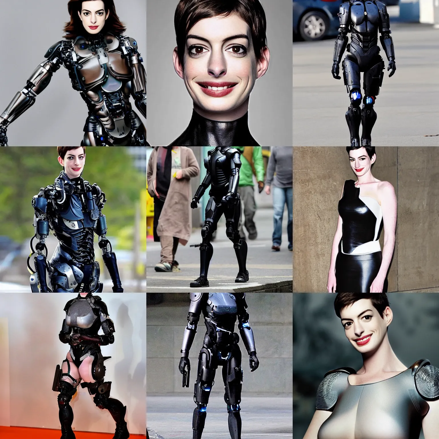 Prompt: anne hathaway as hybrid cyborg, photo, full body, full shot