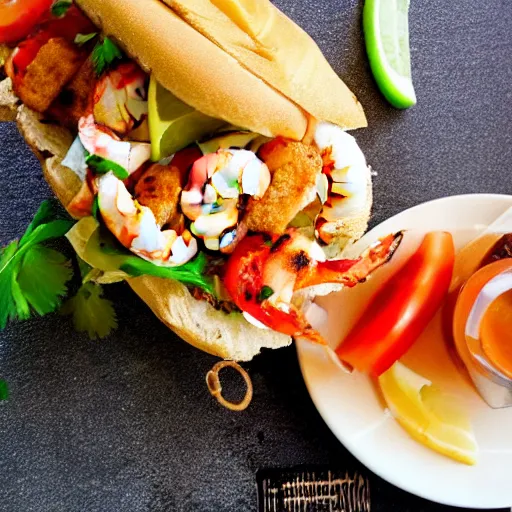 Prompt: photo of the most delicious shrimp po boy sandwich of all time, food photography, New Orleans award winning po boy