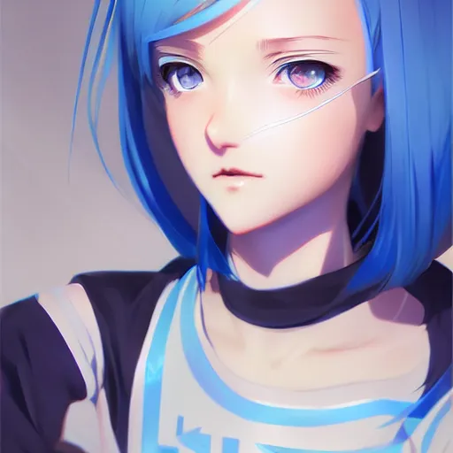 Image similar to high school girl split dimensions, azure blue eyes, silver hair, digital anime art, made by ilya kuvshinov, artgerm and xiaoguaishou, trending on artstation