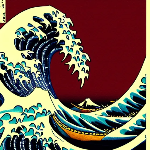 Image similar to detailed illustration, a elderly man surfing in the style of the great wave off kanagawa,