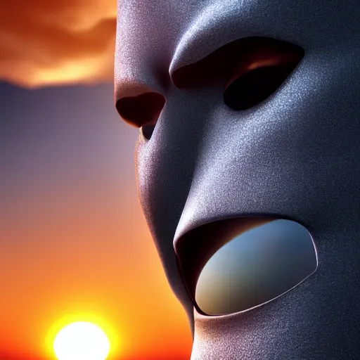 Prompt: a closeup photorealistic photograph of a shadow face staring at a beatiful sunset on the beach, fantastic four theme. bright scene. fine detail. this 4 k hd image is trending on artstation, featured on behance, well - rendered, extra crisp, features intricate detail, epic composition and the style of unreal engine.