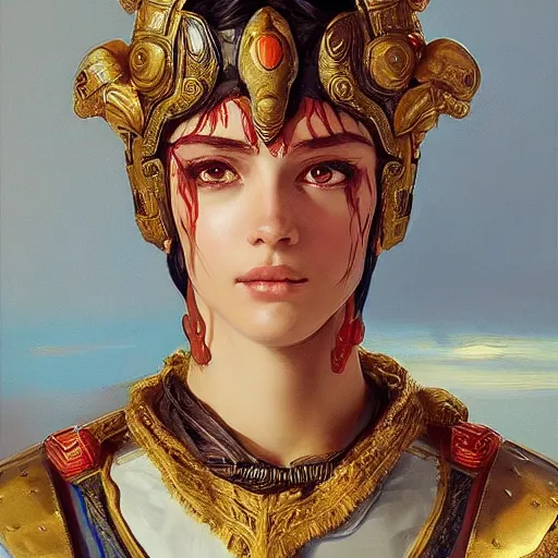 Image similar to portrait of an ancient roman character in incredible rich ornate armor, by ilya kuvshinov, by thomas lawrence, by bayard wu, trending on artstation, masterpiece