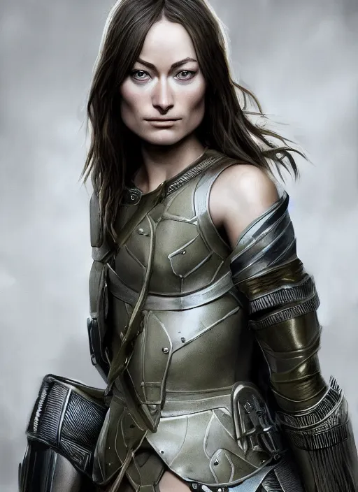 Prompt: a Photorealistic dramatic hyperrealistic render of a young Olivia Wilde, clothed in military armor, olive skin, long dark hair, beautiful bone structure, symmetrical facial features, intricate, elegant, Beautiful dynamic dramatic dark moody lighting, shadows, cinematic atmosphere, Artstation, concept art, Octane render, 8K