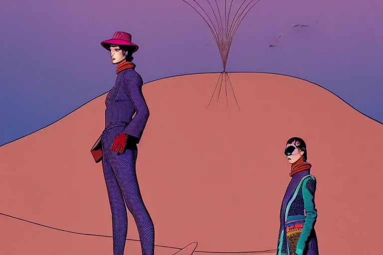 Image similar to fashion editorial in a world inspired by jean giraud moebius