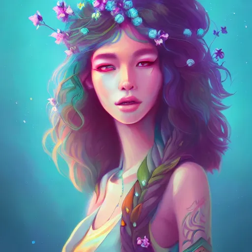 Image similar to portrait of a beautiful hippie, art by lois van baarle and ross tran and sam yang, digital art, high detail, sharp focus, trending on artstation, deviantart, pinterest, 4 k uhd image