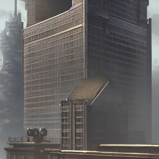 Prompt: shinra building from final fantasy by artist gleb alexandrov, trending on art station