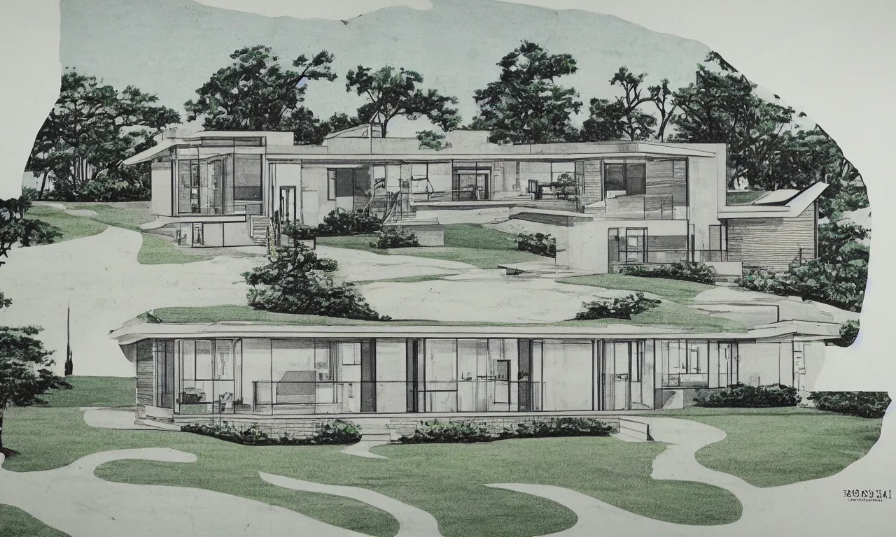 Image similar to detailed blueprint for a 3bd 2ba house, 1959, architectural plan