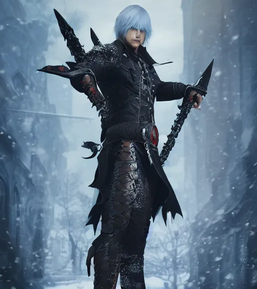 V from Devil May Cry as an elf, wearing daedric, Stable Diffusion