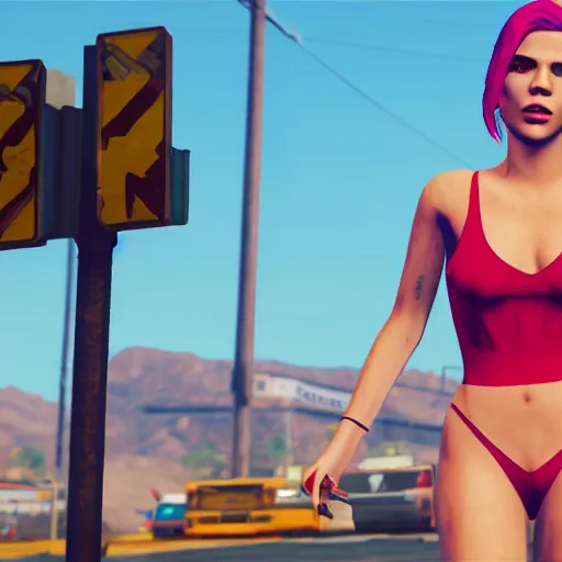 Image similar to pop singer Halsey in GTA V, 4k