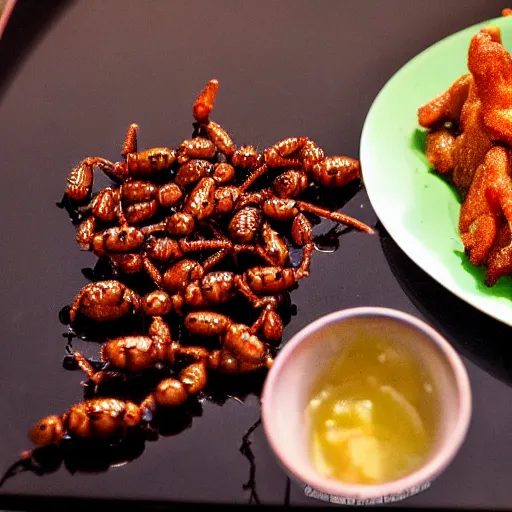 Prompt: fried ants with ketchup, Michelin star, award winning