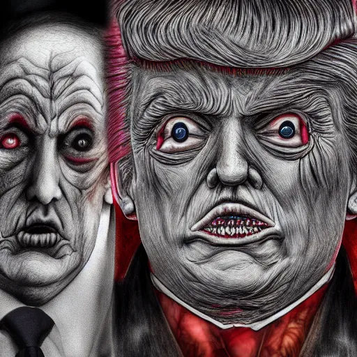 Prompt: trump scariest horror nightmare by junji ito, digital art, deepdream cosmic, 3 d high definition, trending on artstation, photorealistic, high resolution, 8 k, octane, hyper detailed, trending on deviantart insane details, intricate, elite, ornate, elegant trend, highly detailed and intricate, sharp focus, photography, unreal engine