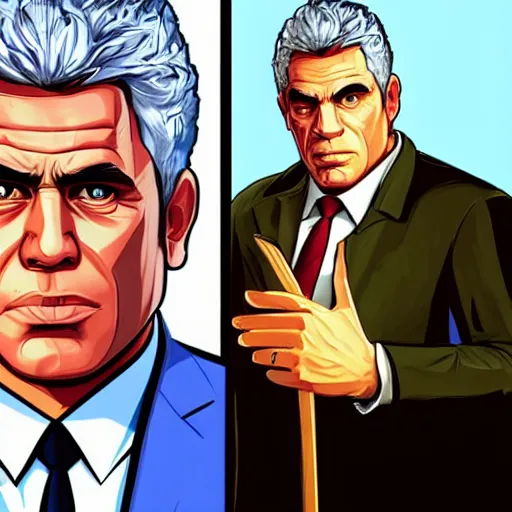 Prompt: portrait of the prime minister of Israel Yair Lapid as a GTA v character. GTA v loading screen illustration by martin ansin, matt bors