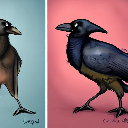 Prompt: cartoon raven adventurer, D&D character, a character portrait by Craola, deviantart contest winner, rococo, digital illustration, concept art