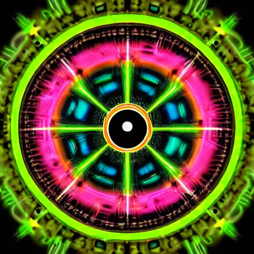 Image similar to cyberpunk neon colored blackhole mandala eye art