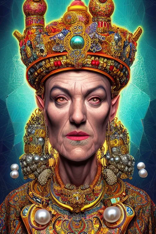 Prompt: maximalist detailed wise old genie portrait by adoryanti, machine. delusions, holosomnia, electrixbunny, rendered in discodiffusion. decorated with pearls and gems, behance hd. by andrei riabovitchev, tomasz alen kopera, oleksandra shchaslyva igor goryunov artgerm. ray tracing hdr polished sharp