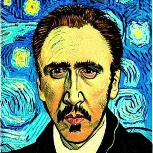 Image similar to nicolas cage portrait, van gogh