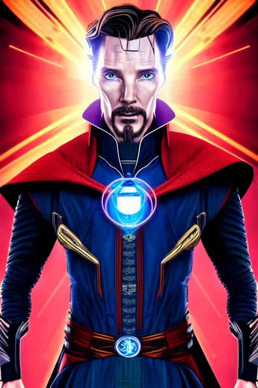 Prompt: futuristic portrait art of an armored cyberpunk doctor strange, futuristic style doctor strange, cyberpunk, cinematic movie still 2 0 7 7