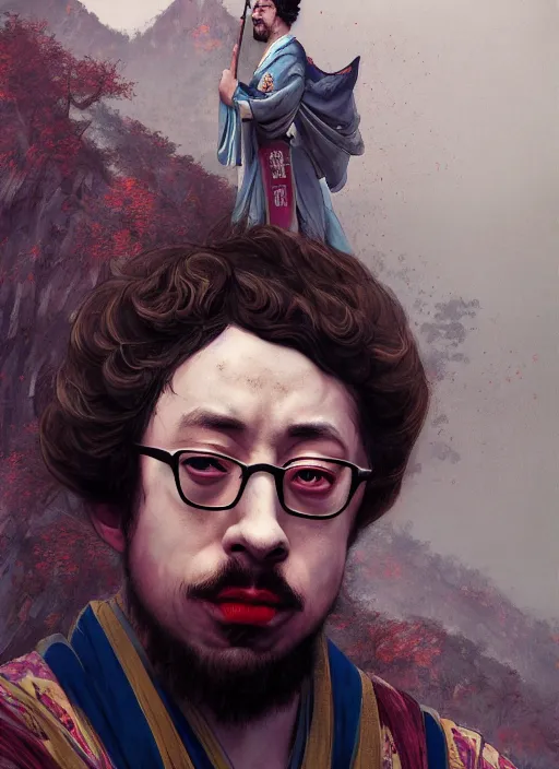 Prompt: sam hyde in hanfu suit, sigma male, accurately portrayed, rule of thirds, by jakub rebelka, martine johanna, wadim kashin, dino valls, great wall of china in the distance, very detailed, smooth, sharp focus, octane render, close up, face anatomy