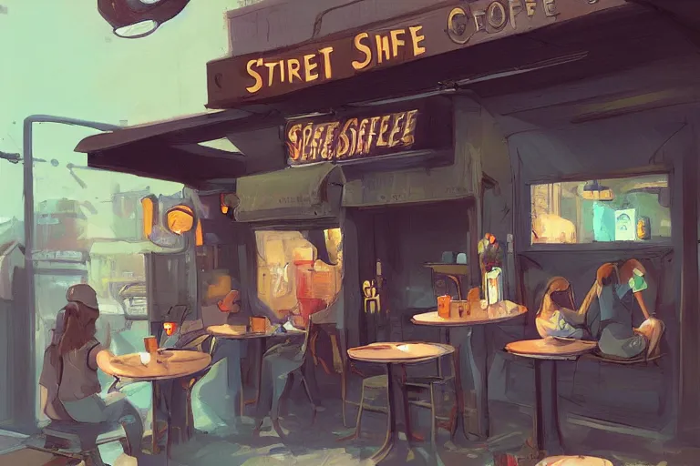 Prompt: street coffee shop, by loish trending on artstation deviantart