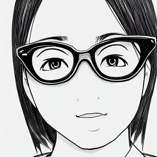 Prompt: a perfect, professional digital pen sketch of a manga schoolgirl wearing glasses, by a professional Chinese Korean artist on ArtStation, on high-quality paper