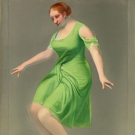 Prompt: woman dancing in a green summer dress