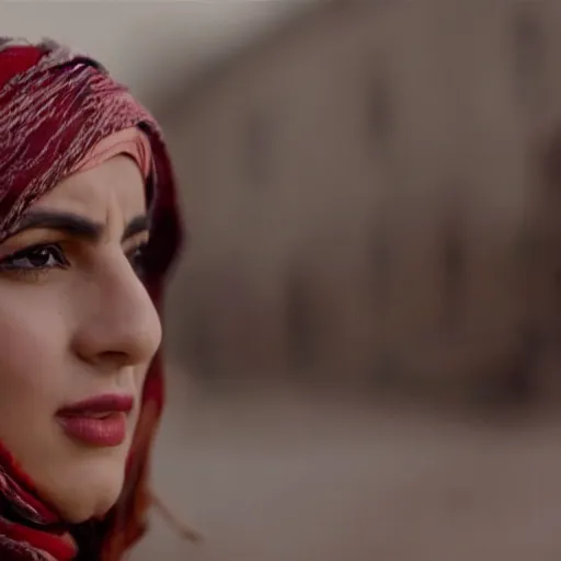 Image similar to close - up of an attractive kurdish singer in a movie directed by christopher nolan, movie still frame, promotional image, imax 7 0 mm footage