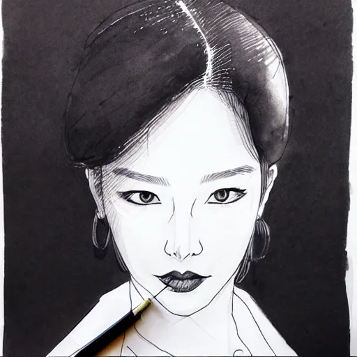 Image similar to ink drawing portrait of a woman in suit by jung gi kim