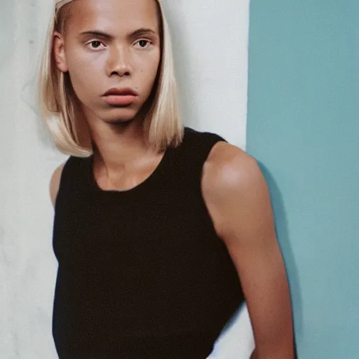 Image similar to realistic photoshooting for a new balenciaga lookbook, color film photography, photo of a beautiful blonde woman, photo in style of tyler mitchell, 3 5 mm,