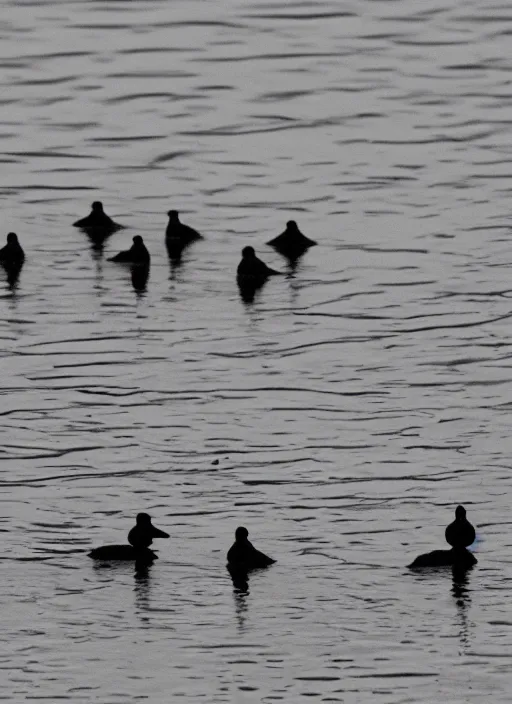 Prompt: old grainy photo of ducks forming a triangle shape