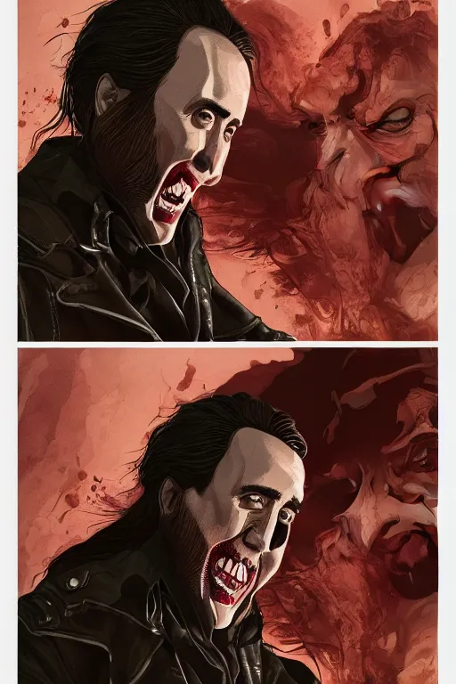 Image similar to nicolas cage in sleepy hollow, full body, big two toned eyes, teeth gritted, horror, intricate details, cinematic, epic, realistic, anatomy, tomer hanuka, uplight, artstation, photorealistic, scary