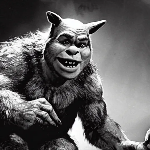 Image similar to film still of Shrek as a werewolf in The Wolf Man 1941