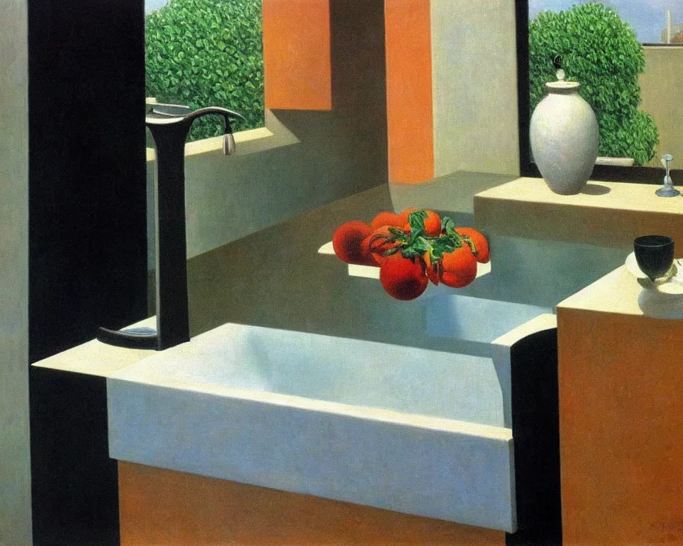 Prompt: achingly beautiful painting of a sophisticated, well - decorated, modern kitchen sink by rene magritte, monet, and turner.